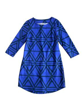Mahi Gold Womens Sz M Blue & Navy Geometric Print Dress 3/4 Sleeves